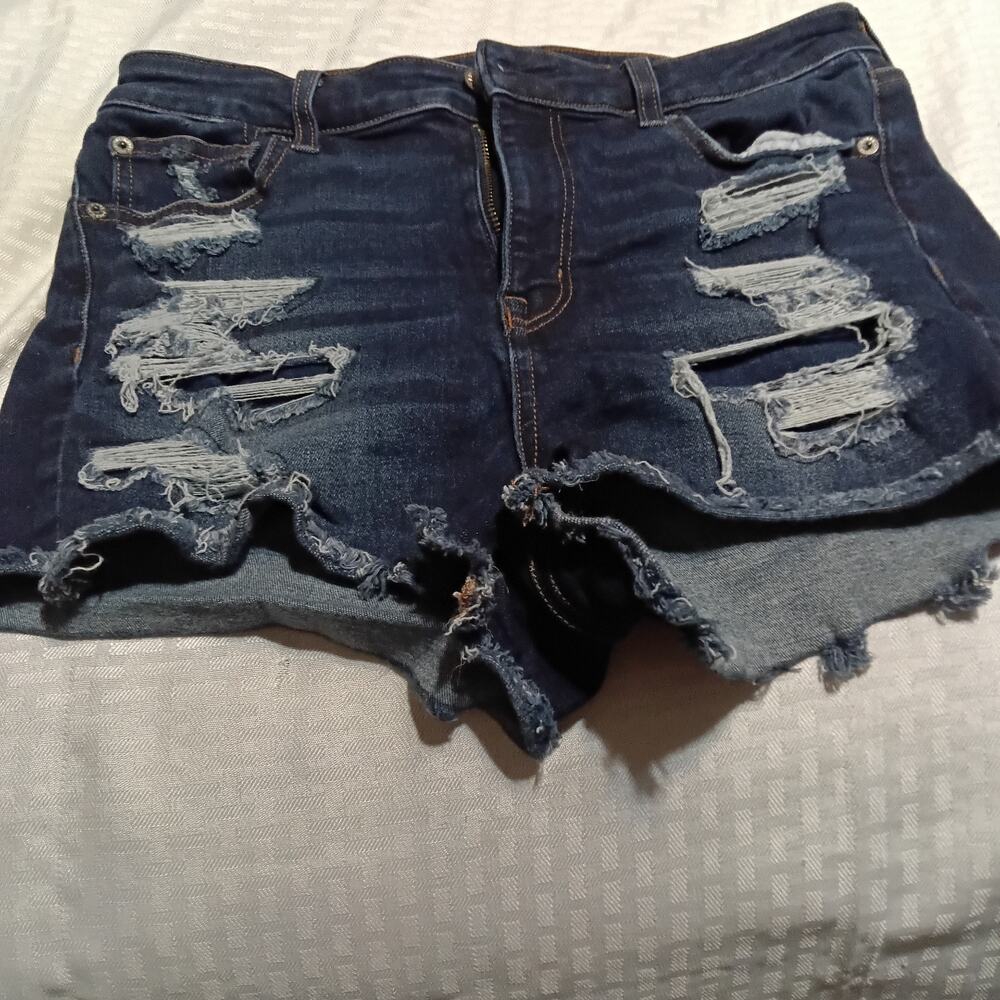 AMERICAN EAGLE Hi-Rise Shortie Super Stretch Blue Denim Jean Shorts Women's 10